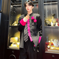 （图）2025春新款中式小立领手工订花撞色西服5022-P123，男装西服，星座910-5