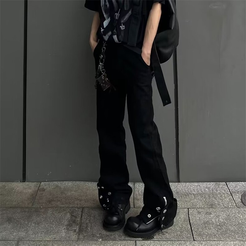 小众设计感开叉牛仔裤男春夏美式复古水洗炸街痞帅裤子直筒拖地裤,男装牛仔裤,星座601-2