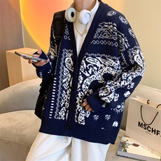 M3123-P85秋冬新款腰果花毛衣男女情侣宽松针织开衫上衣外套，男装针织衫/毛衣，电商A009A（原A058A）
