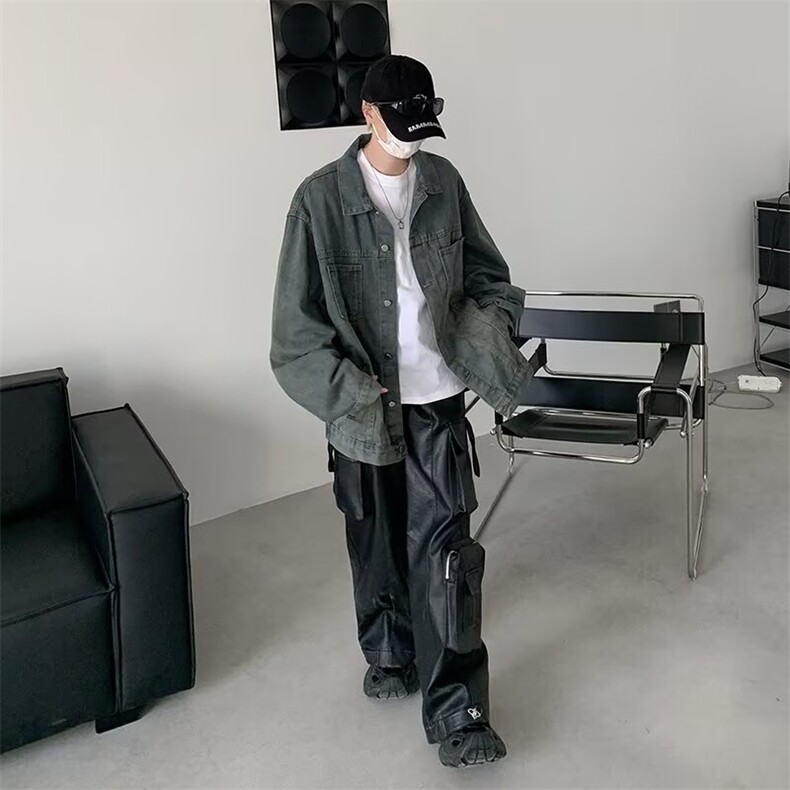 美式牛仔外套男士韩版潮流宽松百搭做旧2024秋冬ins夹克W6141-P59,男装工装外套,星座412-3