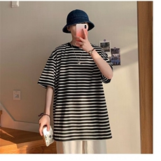 DT2802-P40新款黑白立体条纹短袖男夏季半袖T恤潮-网图现货，男装T恤，星座603-2