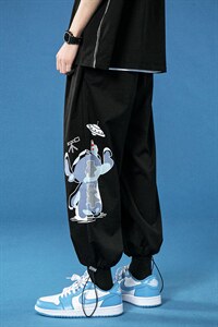 加推2023夏季薄款中性风蓝底宽松大码束脚冰丝休闲裤1528-P40，男装休闲裤，星座914-3