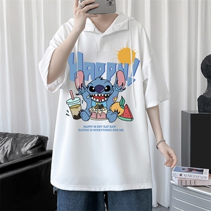 LD54077-P45 连帽短袖t恤男大码胖子带帽五分袖中袖图片