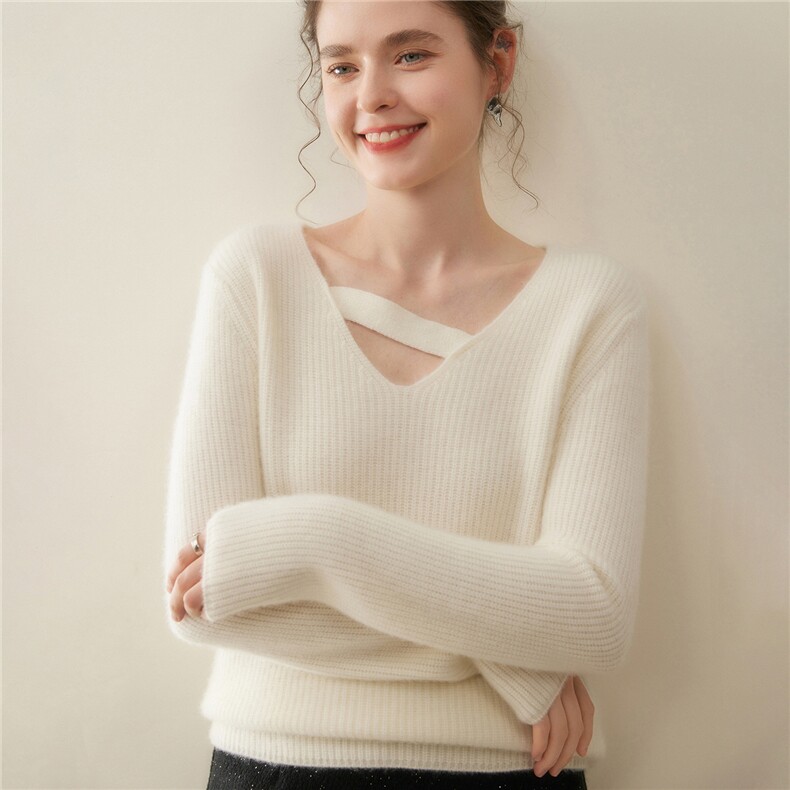 法式温柔~软糯套头山羊绒衫保暖女毛衣2025秋冬新宽松V领羊毛针织，女装羊绒衫，暖凌绒