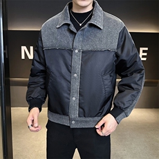 新标902025翻领拼接牛仔休闲宽松加厚保暖羽绒服外套5807-P295，男装羽绒服，电商A413