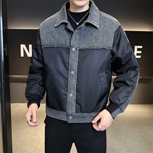 新标90 2025翻领拼接牛仔休闲宽松加厚保暖羽绒服外套5807-P295图片