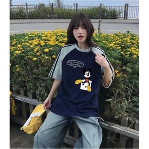 抖音得物品质二开240克宽松纯棉美式潮牌插肩三杠织带短袖T恤图片
