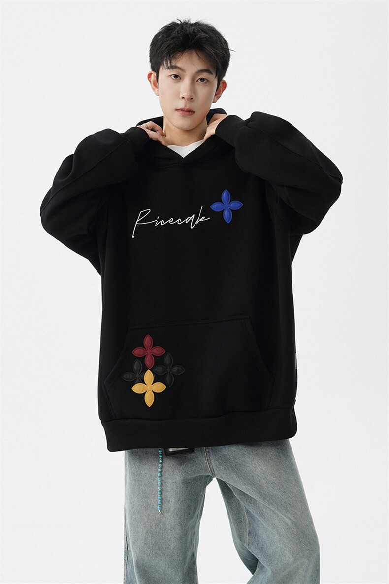 秋季美式小众情侣加厚外套宽松重工贴片刺绣连帽卫衣男潮WY22P78,女装短外套,电商D206-1