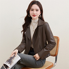 棕色加绒加厚皮衣外套女2023年冬季新款小个子季机车短款上衣夹克，女装棉衣/棉服，江南女神