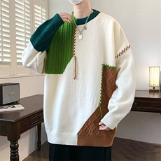 9075-P51拼接撞色毛衣男冬季美式休闲个性设计感针织衫男宽松，男装针织衫/毛衣，电商B323A