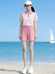 韩版运动休闲套装女夏季新款时髦减龄条纹Polo领上衣阔腿裤两件套图片