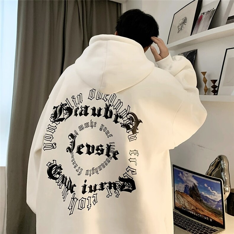 连帽卫衣美式嘻哈字母印花连帽卫衣男生秋冬新品卫衣外套青少年图片