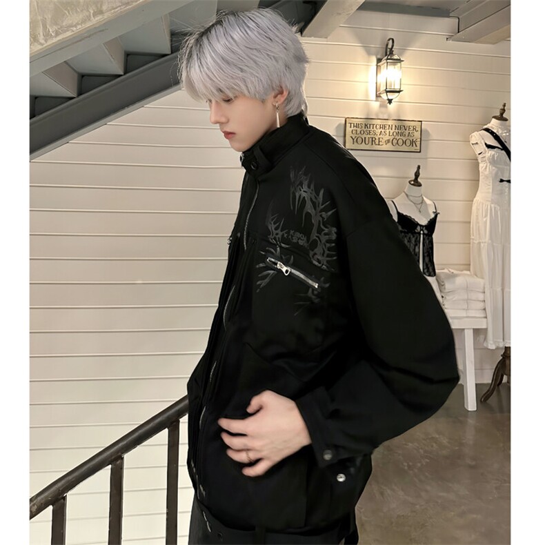 （自家图）印花立领机车服上衣男款街头痞帅夹克外套2637-P93,男装夹克,星座910-5