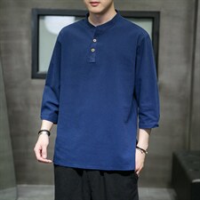 2025夏季风男装棉麻短袖t恤男复古大妈宽松QT6008-1/T064-P45，男装T恤，电商A008