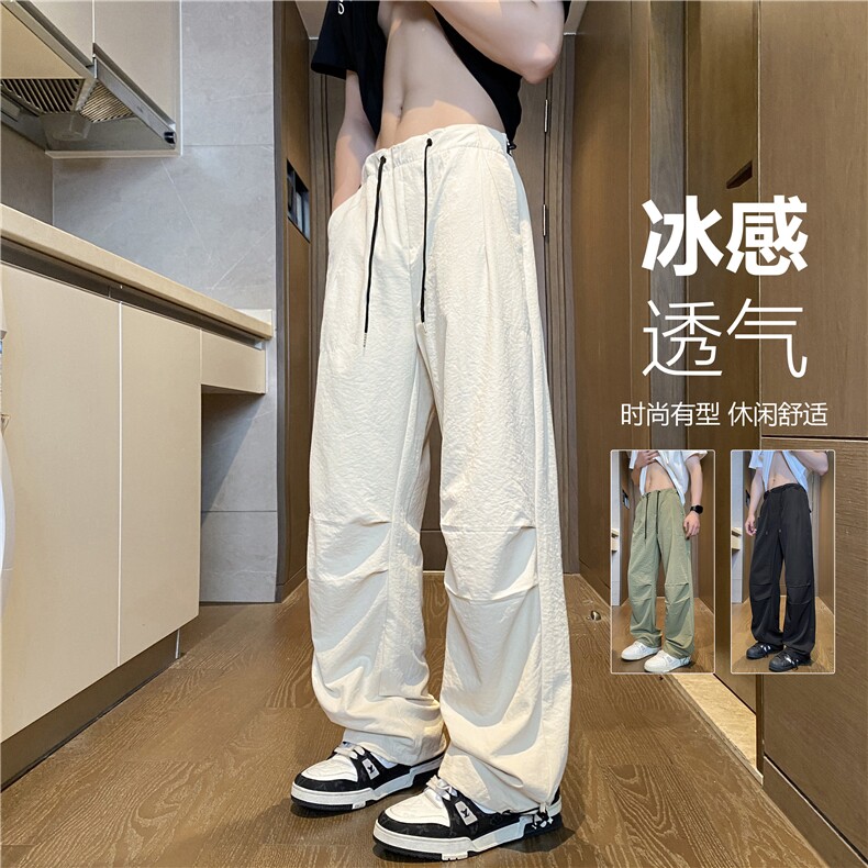 抖音品质夏季新款潮流褶皱宽松休闲冰丝裤B315-K511-特p36控68,男装休闲裤,电商B315