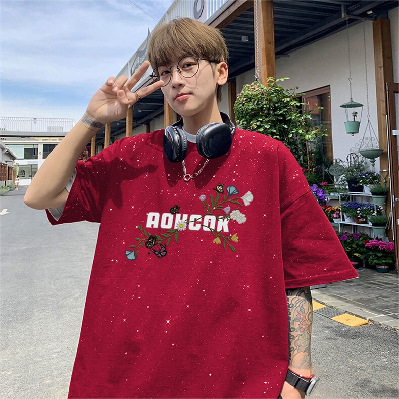 可48小时发货支持抖音得物来样二开美式满天星亮片短袖T恤MTX724,男装T恤,电商A486