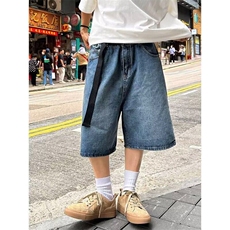 美式高街拉链破洞牛仔裤男复古做旧阔腿五分裤夏季潮牌ND934，男装牛仔裤，星座1116A（原606A-3）