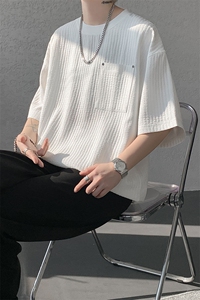仓库现货T10138-特批35 控68 肌理感高品质圆领大码短袖T恤图片
