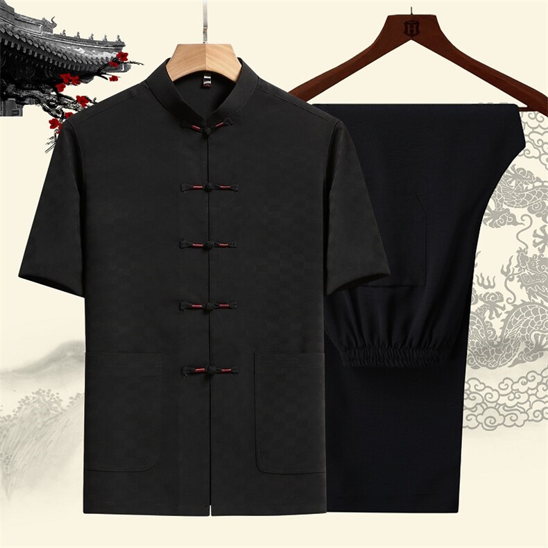 中老年中式立领短袖夏装男风汉服爷爷装短袖套装TR2286-P110,男装休闲套装,星座1105-3
