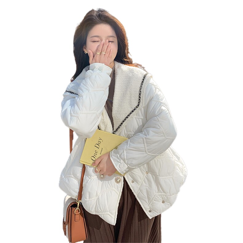 小香风大翻领短款羽绒服女2023冬季新款小个子白鸭绒保暖白色外套,女装羽绒服,2C081