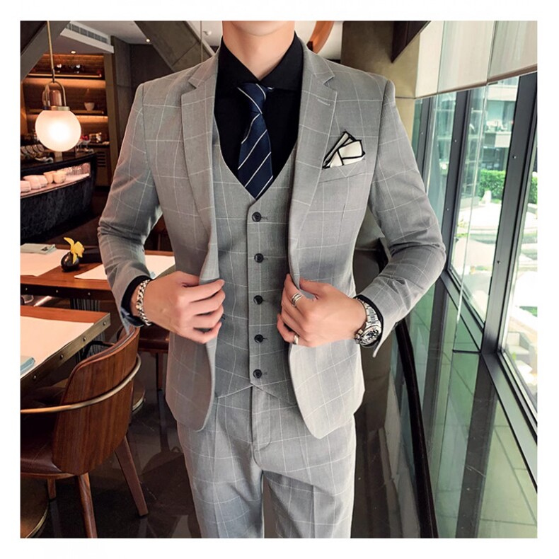 格子男装西服套装西装三件套W9054-P305,男装西服,星座1012