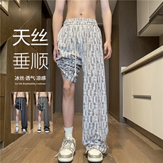 2025夏季新款潮流格子透气宽松冰丝休闲裤B315-K25661-特P30控58，男装休闲裤，电商B315