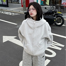 抖音得物高品质25秋冬美式高街宽松结构防风高领连帽卫衣外套W60，男装卫衣，电商A486-1