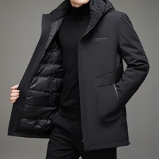 中长款90灰鸭绒羽绒服男士帽内胆可卸2023新款保暖羽绒袄外套男装图片