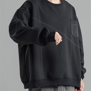 6596小码P37 大码P42重磅大码简约线条纹理圆领胸兜卫衣图片
