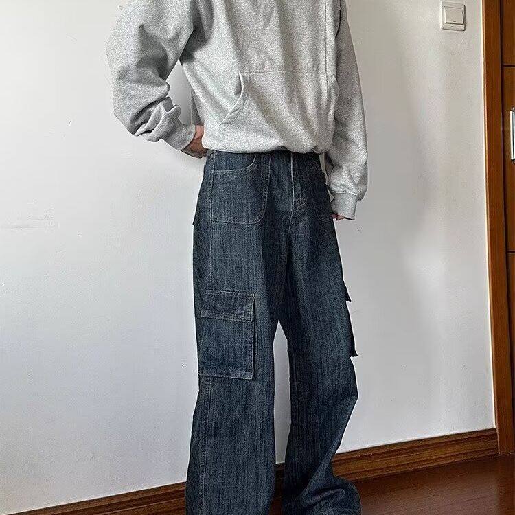 竹节纹水洗做旧格纹理丹宁牛仔裤男,男装牛仔裤,星座506A
