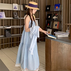 【大货已出】25夏季兰色竖条纹度假风两件套L602-P165-K228，女装连衣裙，2C317