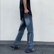 街头破洞设计感小众牛仔裤男女ins潮牌高街宽松直筒裤子80344-p45，男装牛仔裤，星座1008-2