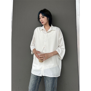 港风大码网红凉感宽松翻领短袖衬衫男女XZ213-CS8804-P35控58图片