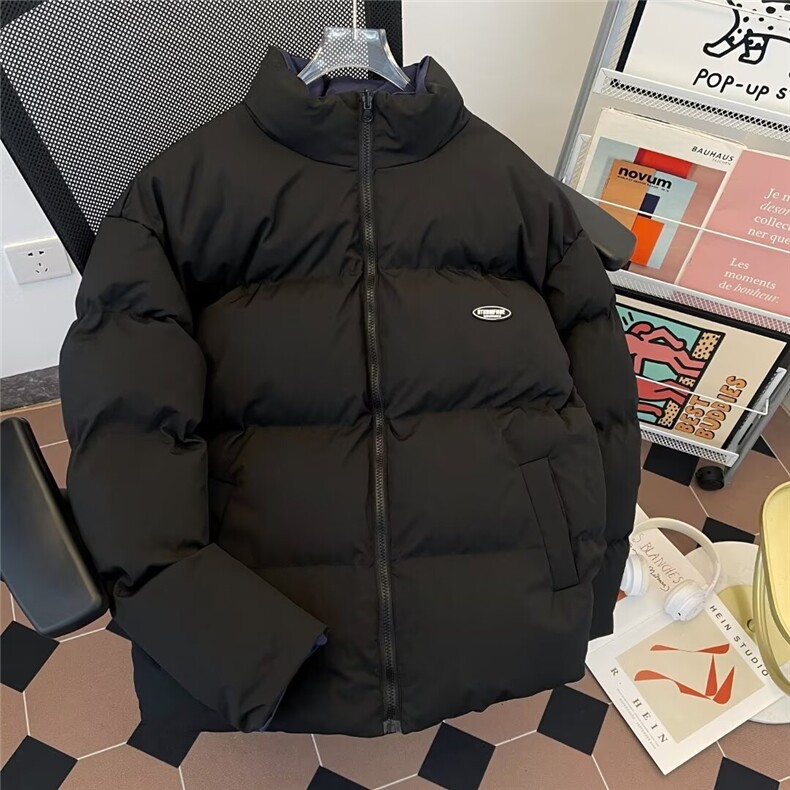 美式字母印花立领双面穿超厚冬季新款潮牌情侣宽松外套,男装棉衣,星座1013