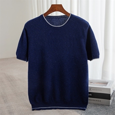 2024秋装新款圆领宽松显瘦男士针织短袖，男装针织衫/毛衣，端硕羊绒