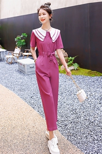 小香风高级感休闲工装连衣裤女2025夏装气质减龄娃娃领显瘦连体裤图片