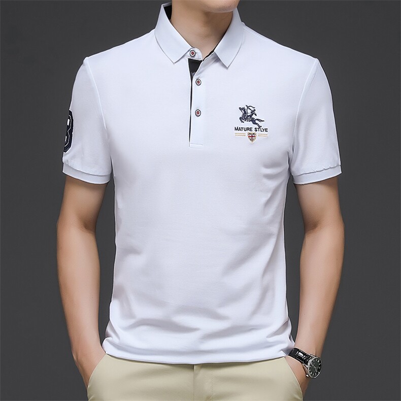 男士免烫短袖t恤薄款夏季中年休闲刺绣半袖POLO衫HM6521-P55,男装Polo衫,星座1105-3