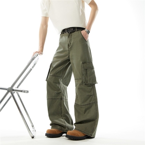 XT073现货高品重磅洗褪100棉褶位拼接工装休闲裤棚拍(P58X98)4图片