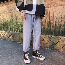 夏季薄款浅色乞丐破洞牛仔裤男潮流宽松百搭九分裤子，男装牛仔裤，电商A318