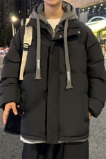 新款男冬季假两件连帽加厚港风棉衣M062-P70控158，男装棉衣，星座717