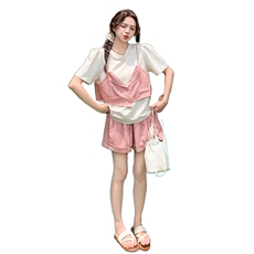 现货！休闲撞色拼接阔腿短裤套装两件套2C133-9008-P115-K168，女装套装/套裙，2C133
