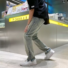 美式高街vibe做旧牛仔裤男拉链开衩复古直筒修身裤子男NY728-P49，男装牛仔裤，星座1008
