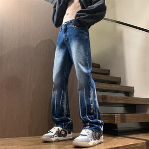秋季美式ins高街hiphop微喇扎染牛仔裤货号K2313P55控78图片