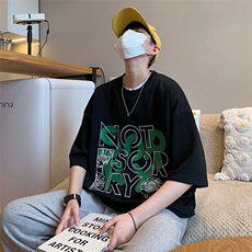 2025夏季港风全棉休闲刺绣印花OVERSIZE宽松T恤B266-DX13-P35，男装T恤，星座B257-1