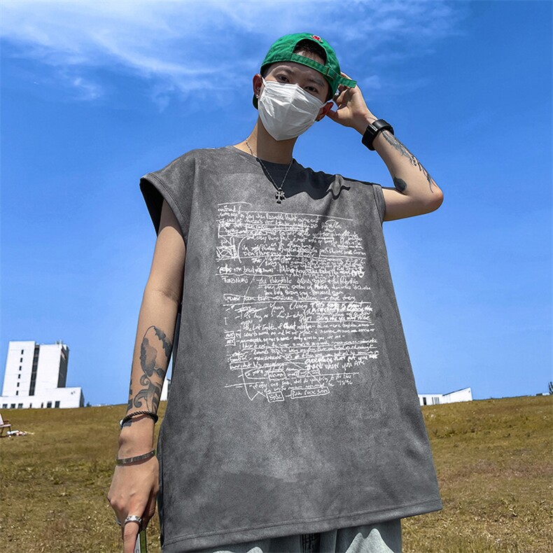 量大优供视频得物直播品220克夏季麂皮绒背心无袖T恤BJ195,男装T恤,电商A486