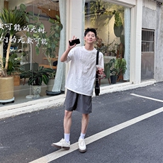 灰色松紧腰速干短裤五分裤男生夏季2025新款宽松休闲百搭工装简约，男装牛仔裤，星座506A