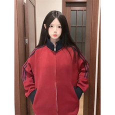 抖音得物高品质美式高街重磅结构设计拼接织带立领卫衣外套CM42，女装短外套，电商A486-1