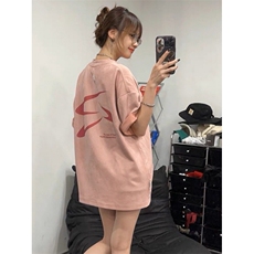 H0912-P35原版做法订侧标胶章印花麂皮绒面料中长款短袖T恤，女装T恤，星座617A-2