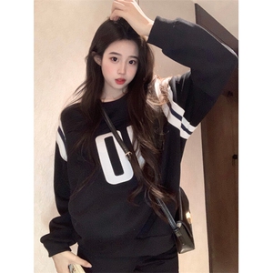 EE140-P65 华棉加绒加厚卫衣女秋冬宽松设计感圆领韩版保暖上衣图片