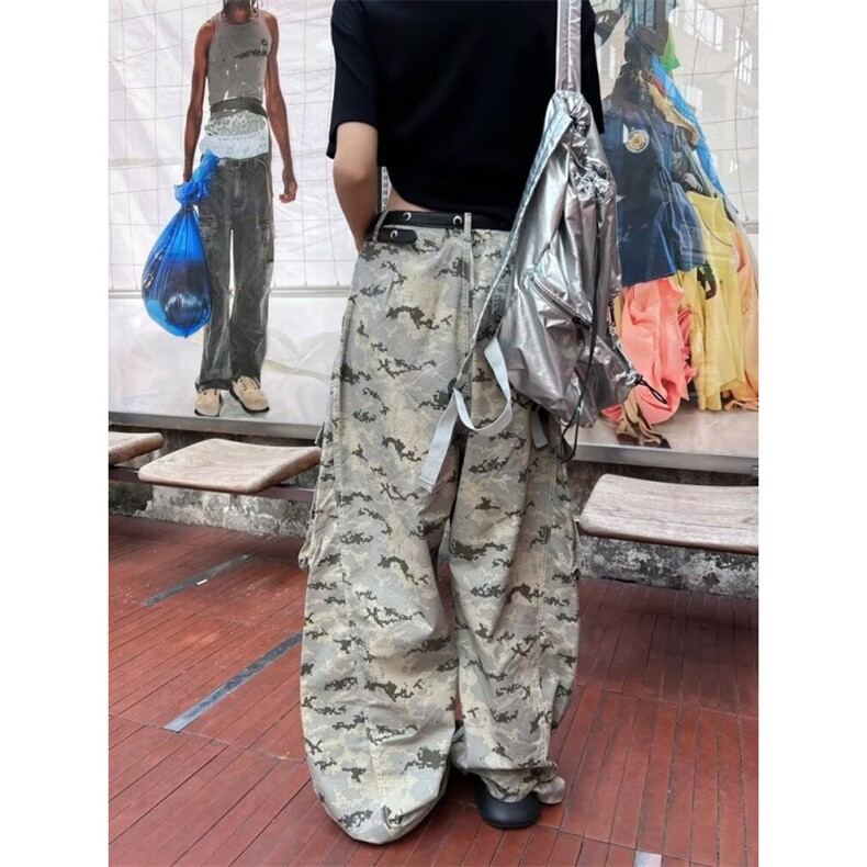 美式复古沙漠迷彩多口袋工装裤男女同款宽松潮牌弯刀裤伞兵裤,男装工装外套,星座1018A